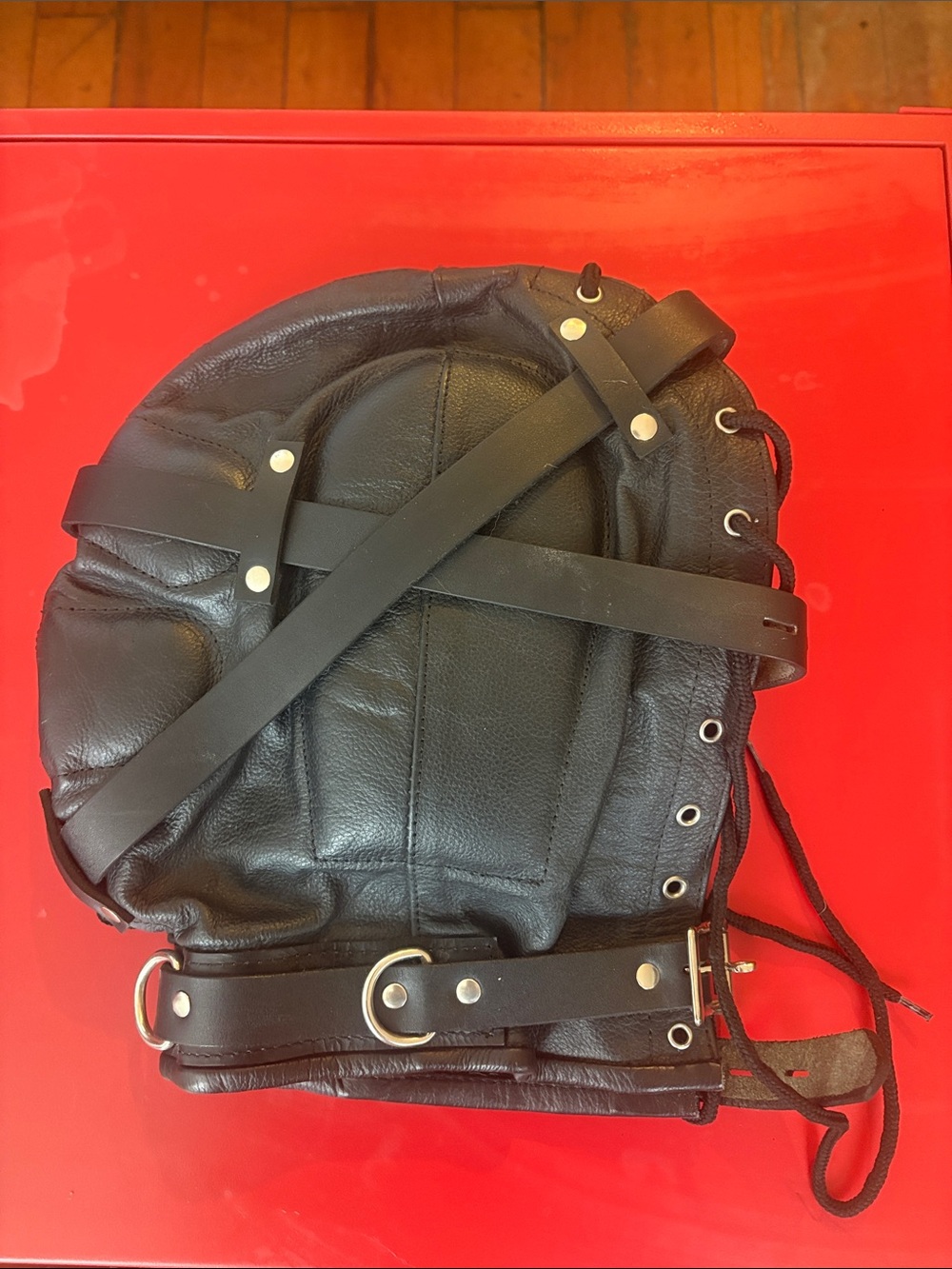 Black Genuine Leather Triple Straps Leather Bondage Hood Fetish Kink Sensory